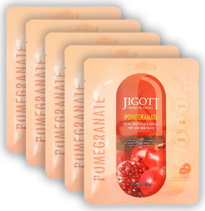 Изображение Тканевая ампульная маска с экстрактом граната Jigott Pomegranate Real Ampoule Mask, 27 мл • 5 штук