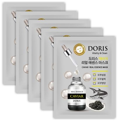 Изображение Тканевая маска для лица с коллагеном Jigott Doris Caviar Real Essence Mask, 25 мл • 5 штук