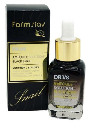 Изображение Ампульная сыворотка для лица с муцином черной улитки FarmStay DR.V8 Ampoule Solution Black Snail, 30 мл